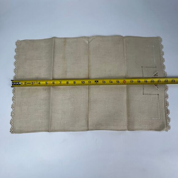 Vintage Tea Towel Embroidered Lace Scrollwork 22x14 Large Table Doily Linens - Picture 3 of 8